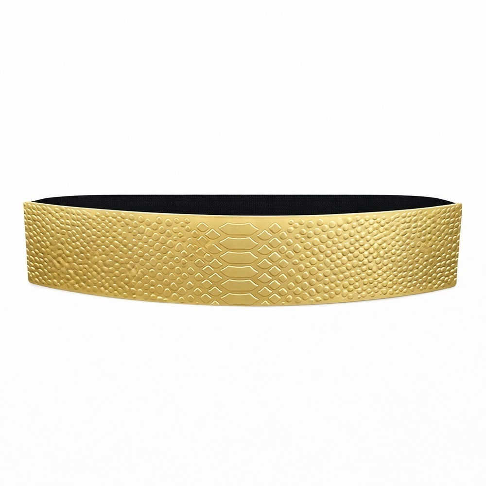 Belgo Lux Gold Rectangle Statement Belt Lizard Embossed Stretch Chic Size M/L